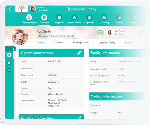 A faded screenshot of Ovivio platform showing Child Profile