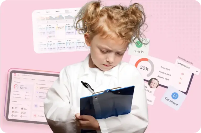 Ofsted 3Is Blog image 2026 - Child writing on a clipboard wearing a lab coat with ovivio software imagery behind her