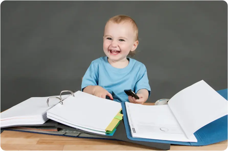 Ofsted Preparation call image - toddler by lots of files and folders