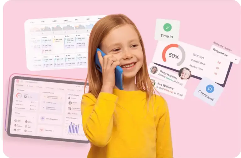 Ofsted Activities to expect image - a child on a mobile phone with ovivio features screenshot in the background