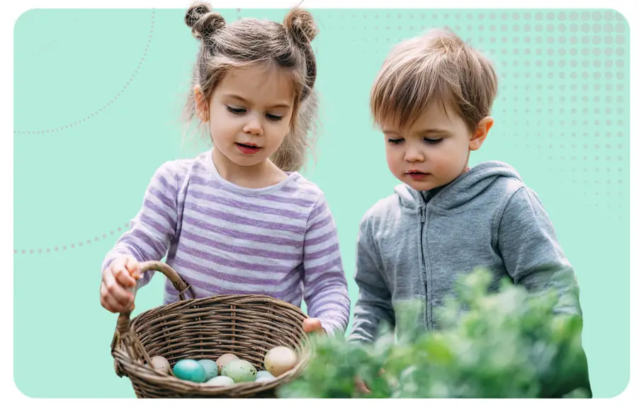 ofsted curriculum image - children collecting coloured eggs in a basket