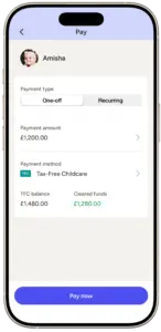 Ovivio Parent App Tax Free Childcare on an iPhone