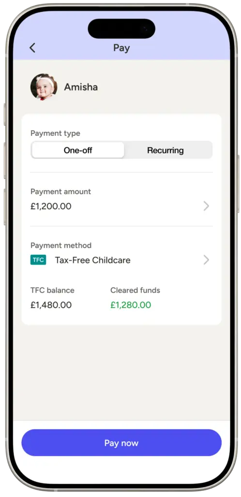 Ovivio Parent App Tax Free Childcare on an iPhone