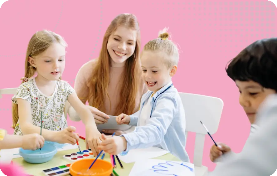 SENco Role Image - Woman overseeing children painting