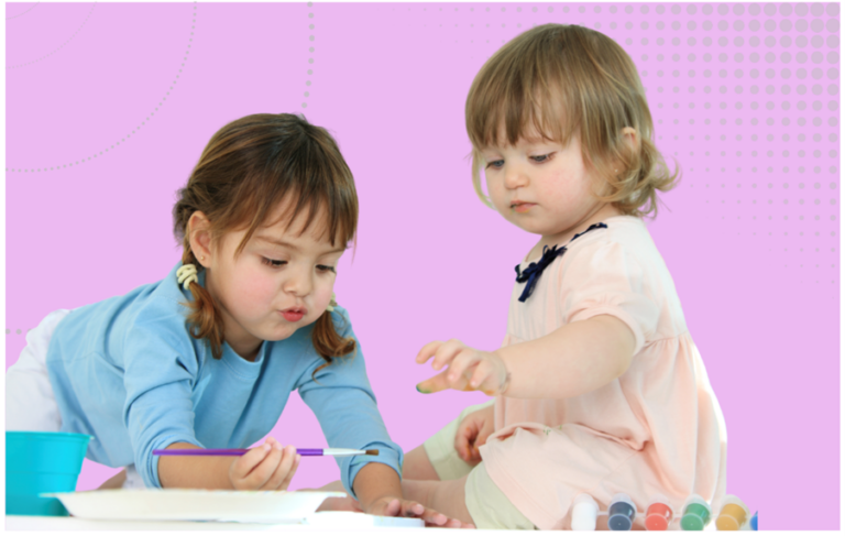 EYFS Behaviour attitudes establishing routines image - two children painting on the floor, without a tabard in sight