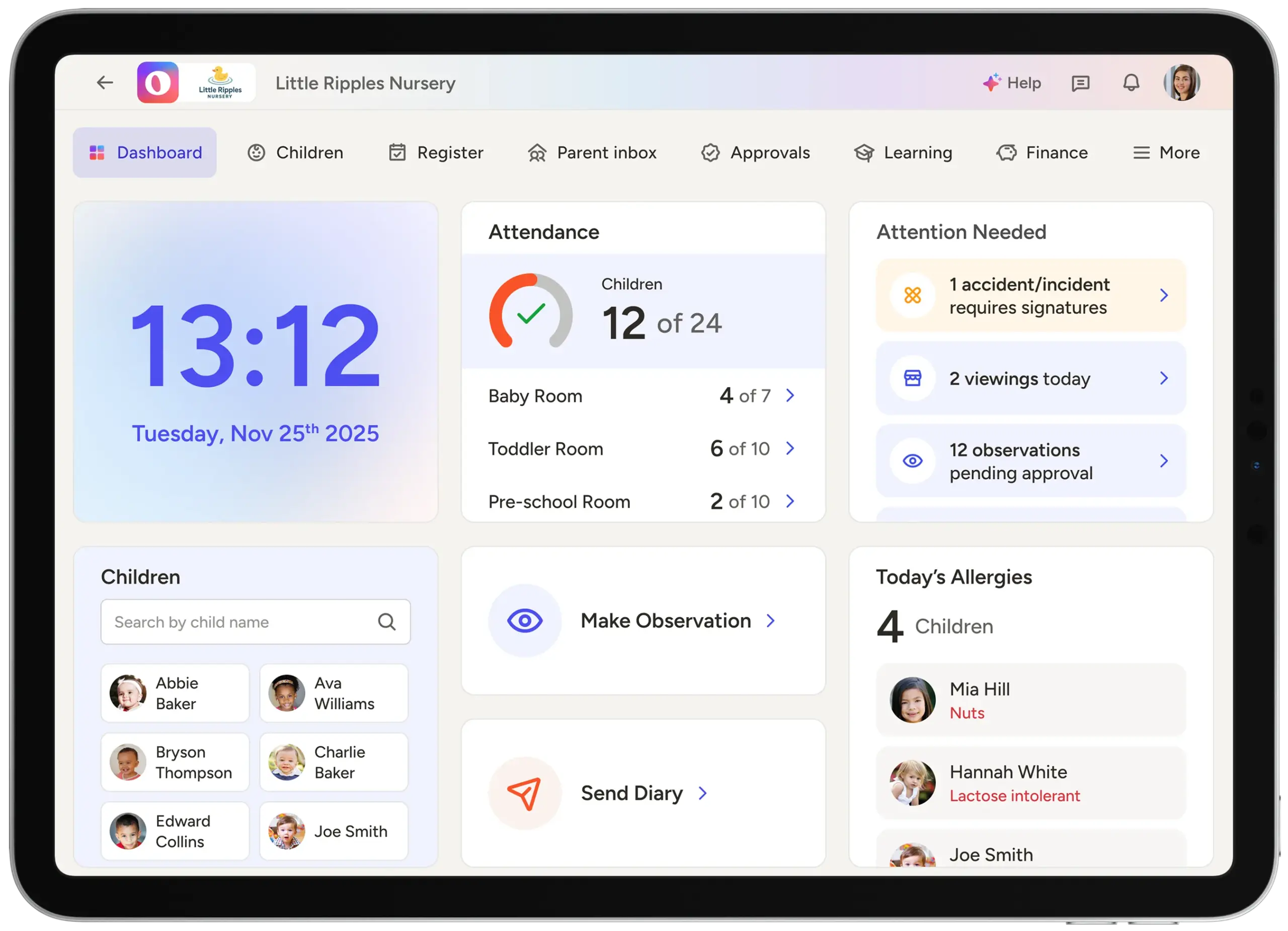 Ovivio dashboard on iPad