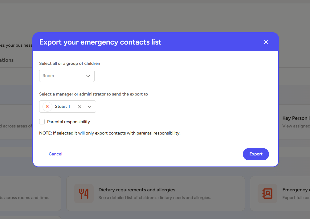 Export an emergency contacts list