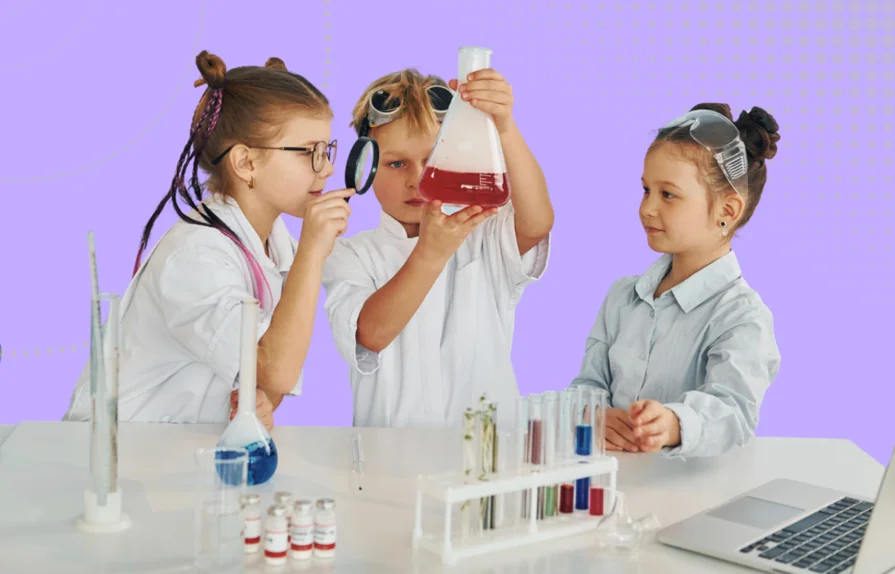 Inclusion outcomes inclusive nurseries image - children holding and looking at lab equipment