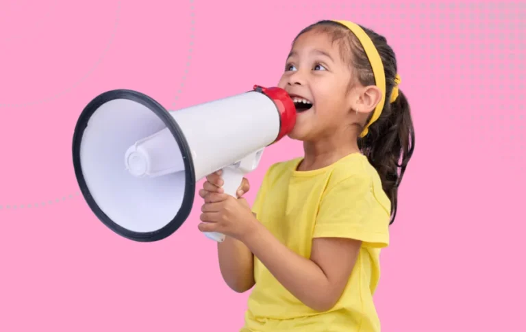 Labour Party Conference Early Years Image -= Girl holding a megaphone on a pink background